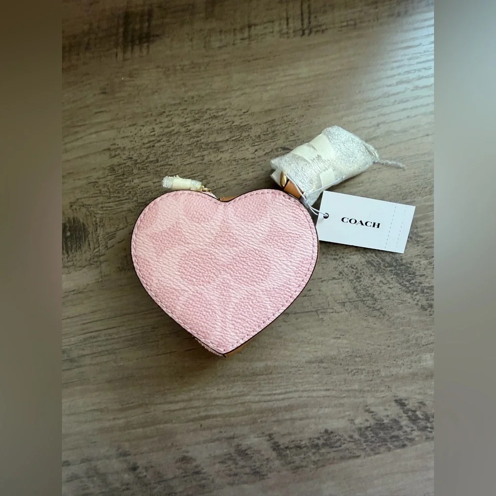 Coach Powder Pink Heart Bag Charm In Signature Canvas - Picture 3 of 8